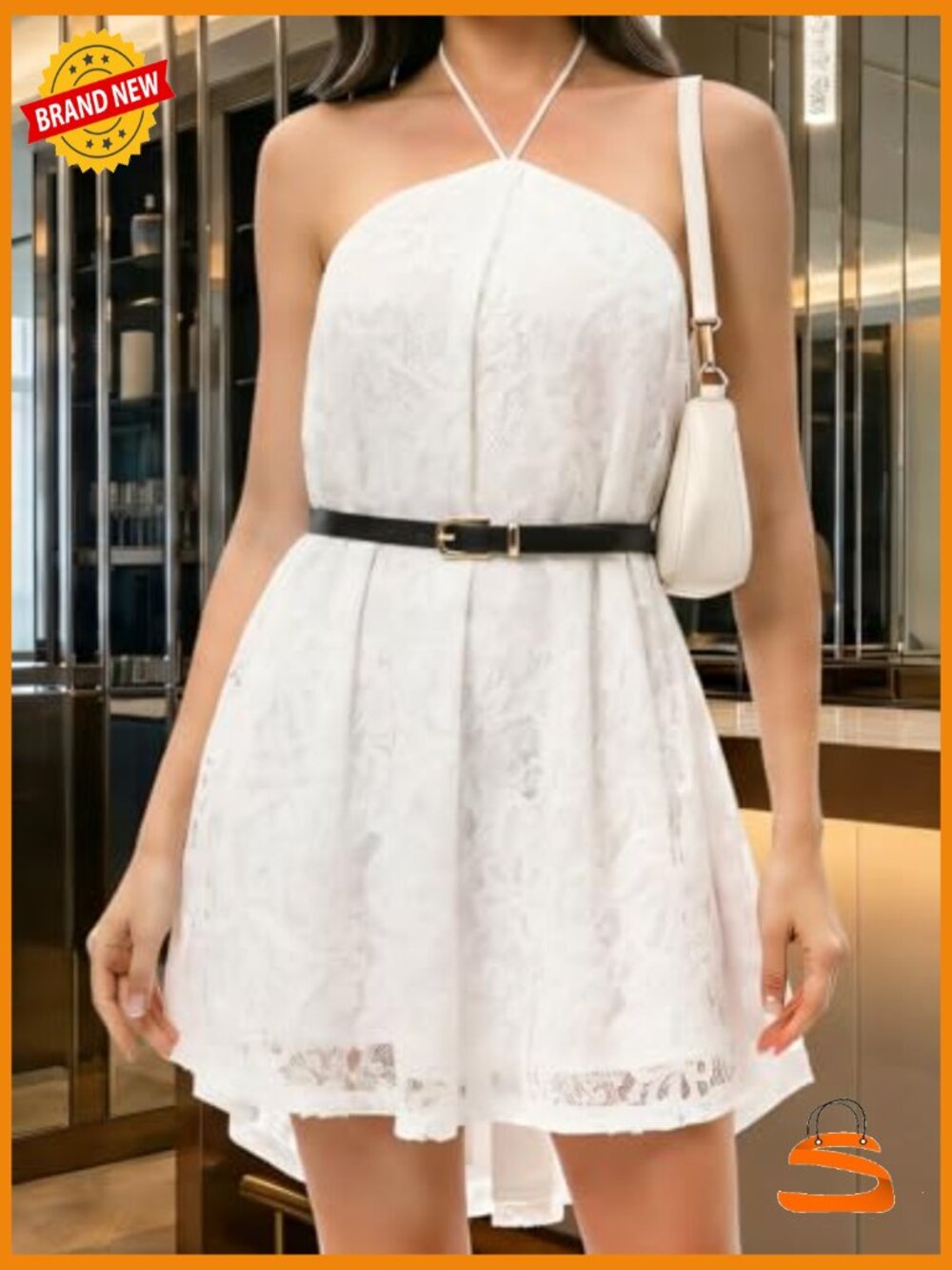 Off Shoulder Backless Lace Mini Dress A-Line Sundress - Picture 4 of 6